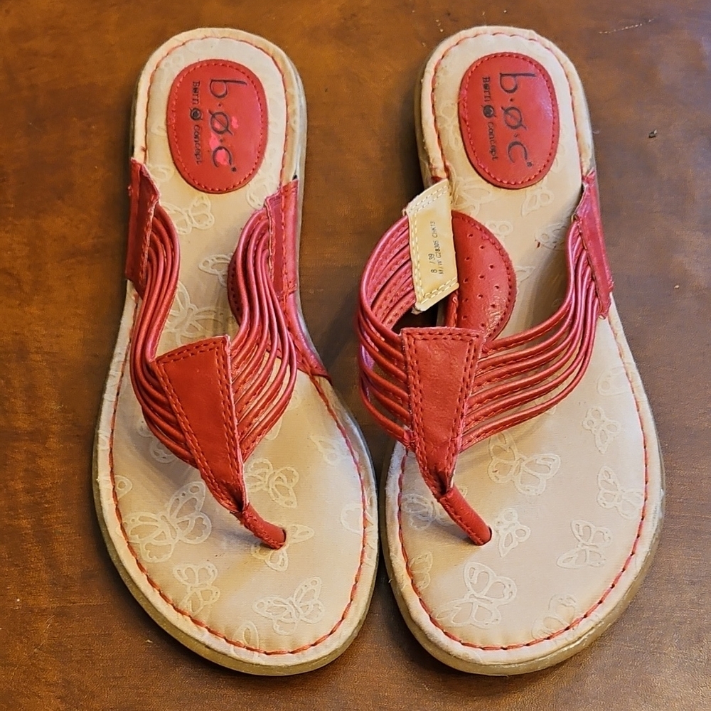 BORN Born Of Concept BOC Red Leather Thong Flip Flop Sandals 8